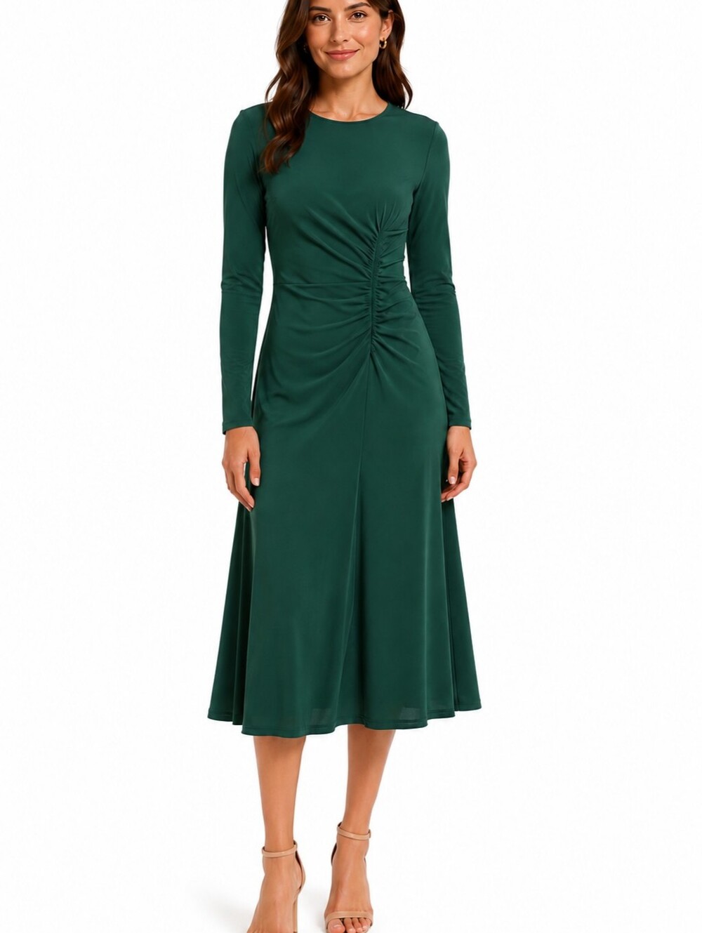 Maggy London Evergreen Asymmetrical Gathered Midi Dress Women's US 6 NWT